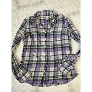 J. Crew Plaid Light Shirt Buttons Cotton Purple green Plaid Size 6 Style 37353